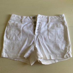 High waisted white denim shorts